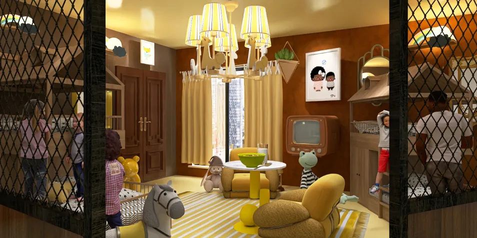 children's playroom featuring smart furniture arrangement in a colorful design style that enhances space efficiency, utilizing Homestyler's real-time 3D rendering for an immersive visualization.