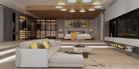 Modern living room design featuring a stylish sofa arrangement with decorative cushions, showcasing a contemporary aesthetic, ideal for interior décor enthusiasts, utilizing Homestyler's real-time 3D rendering feature.