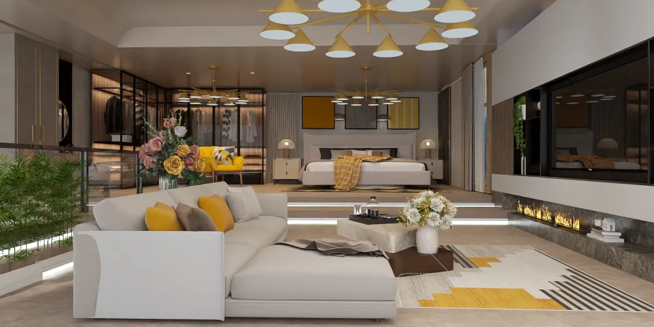 modern living room with stylish furniture arrangement showcasing interior decor elements in a contemporary style, featuring real-time 3D rendering for design proposal presentation