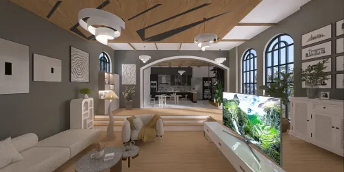 White Living room with kitchen in the back