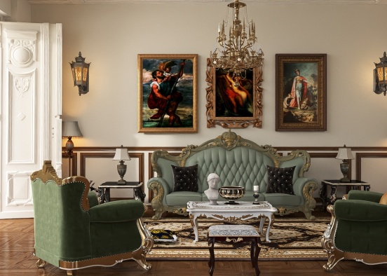 Baroque Living Room Design Rendering