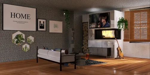 sala de estar maravilhosa com lareira,livros,sofá♡