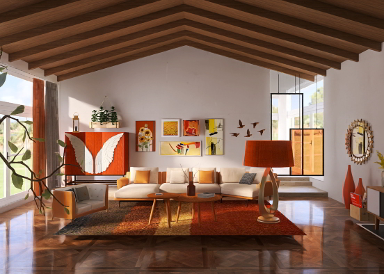 A warm living room  Design Rendering