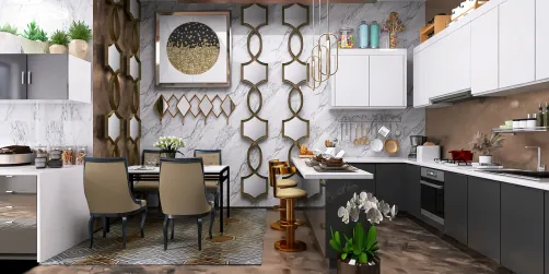 luxury bronze and marble kitchen 