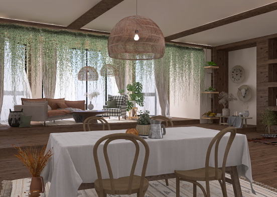 Rustic/Farmhouse/Boho - Livingroom/Dining Area Design Rendering