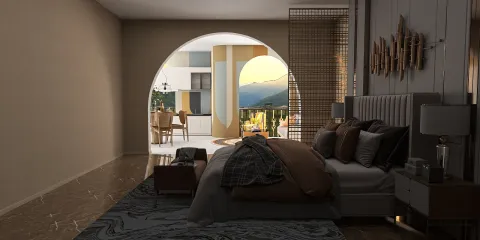 modern bedroom design featuring a spacious layout with elegant furnishings, showcasing an outdoor view for enhanced tranquility; includes a long-tail keyword for interior decor: 'luxury bedroom decor'; highlights Homestyler's real-time 3D rendering feature for quick design previews.