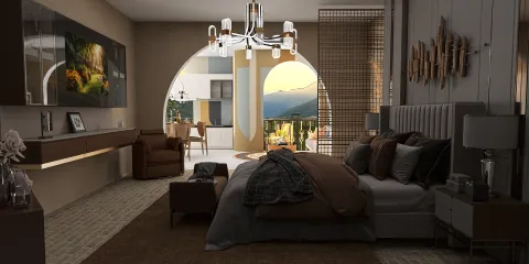luxurious bedroom design showcasing a cozy bed with elegant decor, featuring a modern style and emphasizing space optimization, created using Homestyler's real-time 3D rendering for a realistic preview.