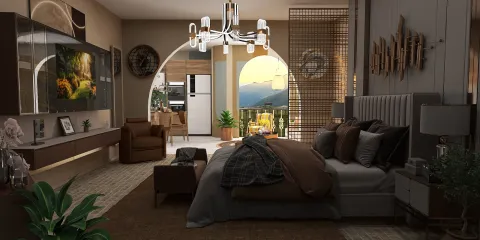 contemporary bedroom interior design featuring a cozy bed arrangement with elegant lighting, designed for a tranquil sleeping space; utilizes Homestyler's real-time 3D rendering for quick visualization.