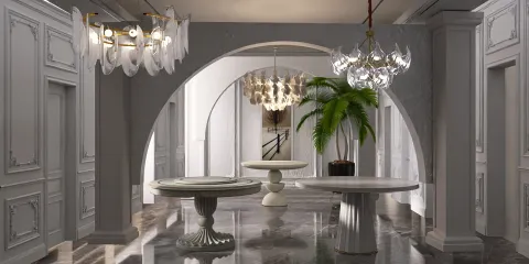 elegant entryway with modern light fixtures showcasing a luxurious design aesthetic and a spacious atmosphere using Homestyler's real-time 3D rendering feature