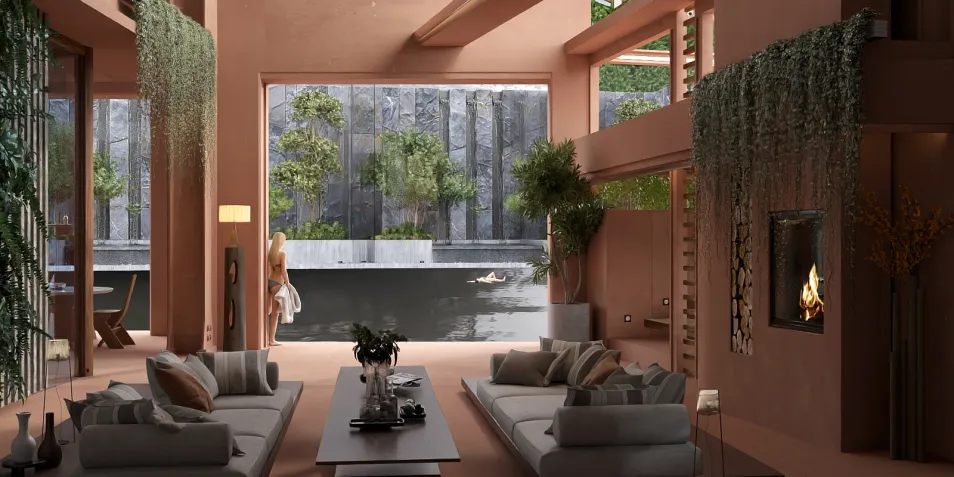 spacious living room displaying modern furniture arrangement with natural light accentuating earthy tones and indoor plants, showcasing interior decor design features using Homestyler's real-time 3D rendering.