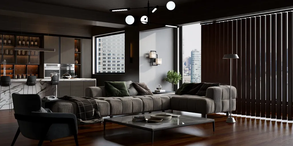 a living room with a couch, coffee table and a television 