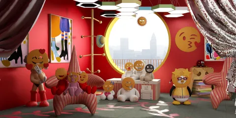 playful interior showcasing colorful character decorations and vibrant furniture arrangement in a cheerful style, ideal for children's bedroom design, utilizing Homestyler's 3D rendering feature.