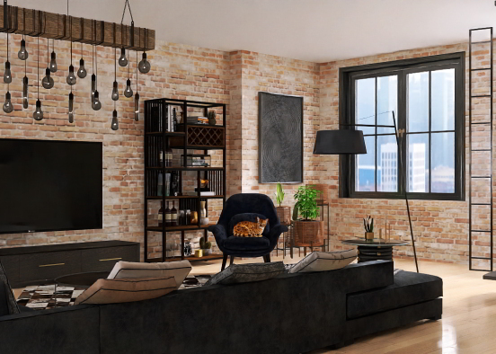 Industrial Living room Design Rendering