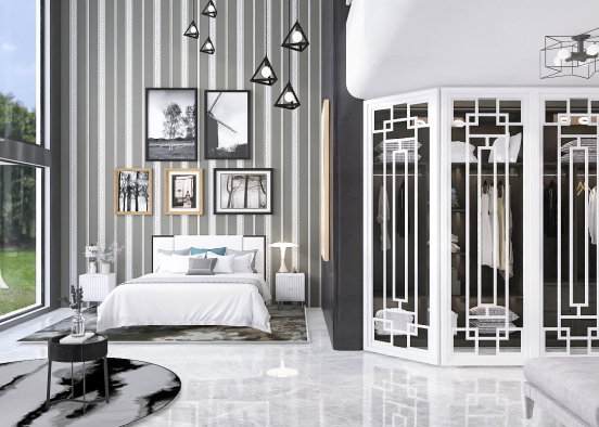 Dormitorio principal blanco y negro  Design Rendering