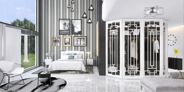Dormitorio principal blanco y negro 