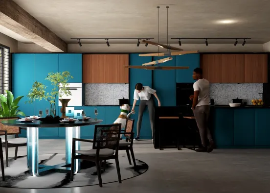 Blue kitchen  Design Rendering