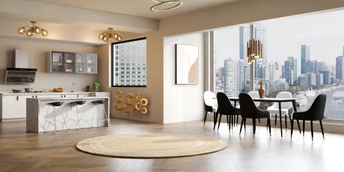warm kitchen and dining 