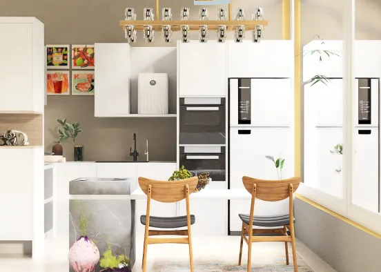 # White gold kitchen  Renderização de Design