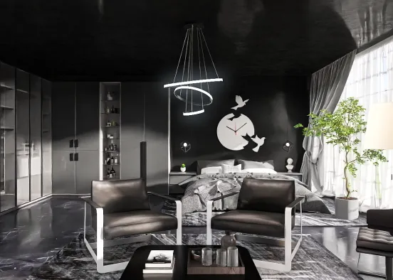 Dark Bedroom Design Rendering