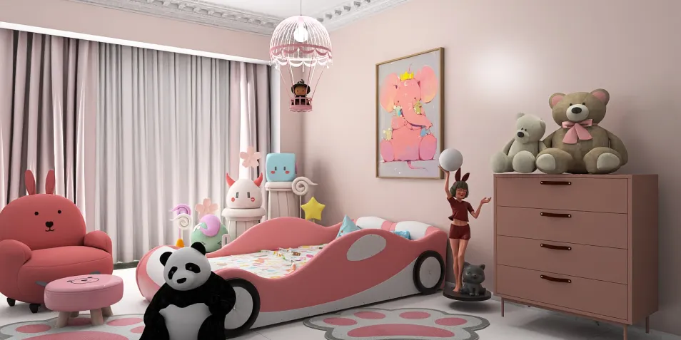 colorful children's bedroom design featuring a playful bed and plush toys, showcasing a whimsical style that enhances creativity and comfort in the space; utilizing Homestyler's real-time 3D rendering for effective design presentations.