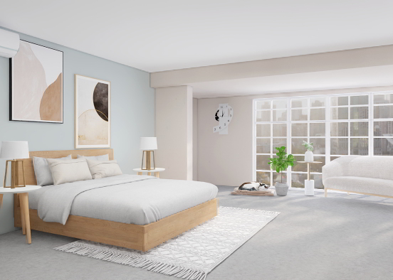 Modern Bedroom with Living room Design Rendering