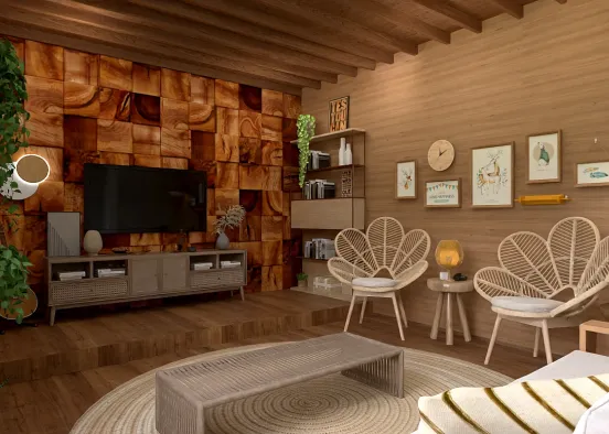 Wood Living Room  Design Rendering