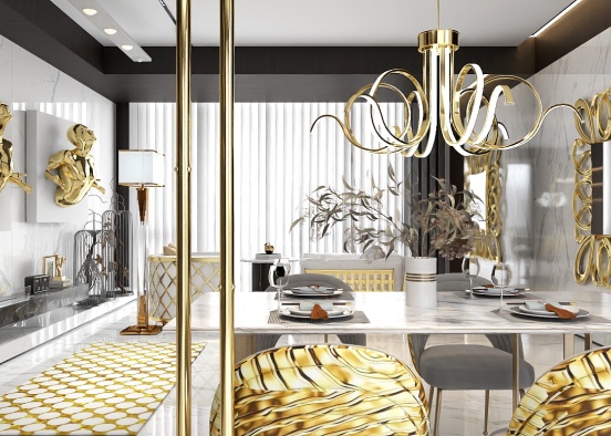 White Marble with Gold Design Rendering