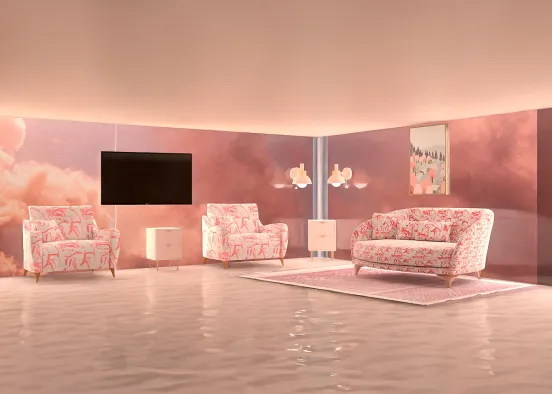 Rosy pink living room Design Rendering