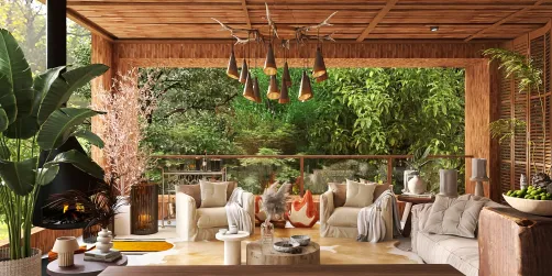 Warm fireplace outside 