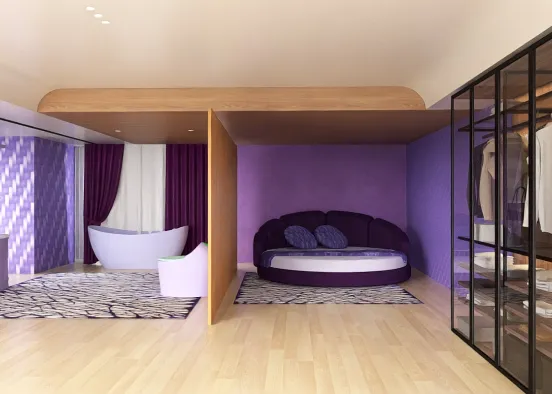 # Purple bedroom and bathroom  Renderização de Design
