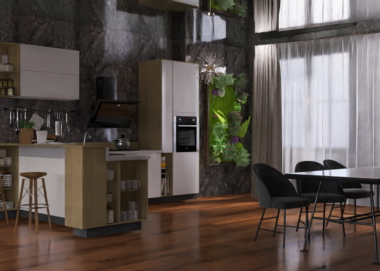 Minimalistic Kitchen + Dining Room  Design Rendering