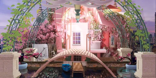 Casa Rosà femminile di fantasia con fiori 