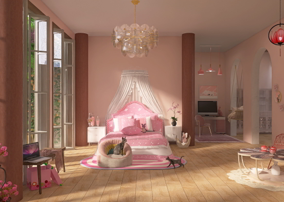pink themed bedroom Design Rendering