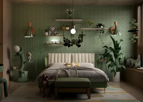 aesthetic bohemian oasis bedroom Design Rendering