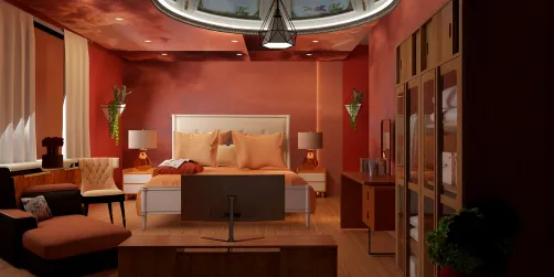 peach color hotel bedroom 
