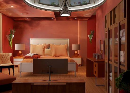 peach color hotel bedroom  Design Rendering