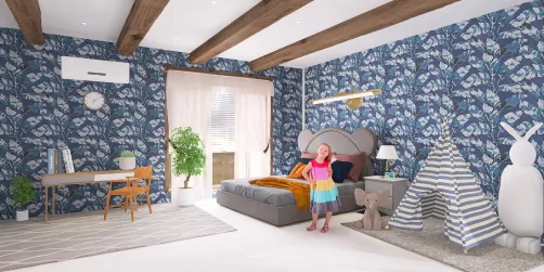 Kids bedroom in blue,grey,white and brownish color