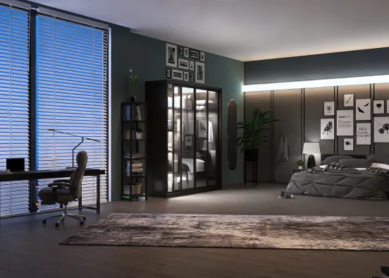 Gray Themed Bedroom Design Rendering