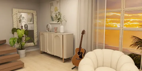 modern living room with guitar and greenery displaying an elegant design style using real-time 3D rendering to visualize interior layout in Homestyler