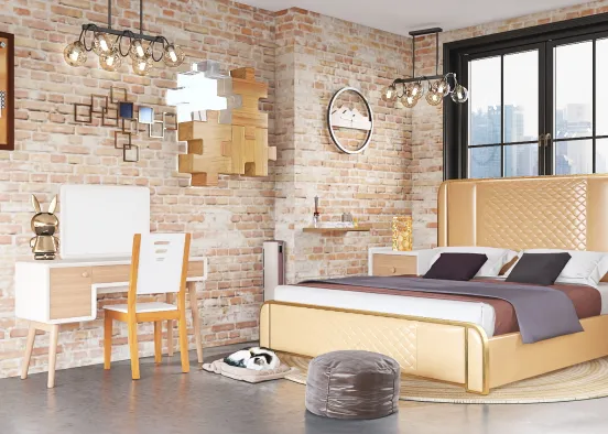 brown aesthetic bedroom Design Rendering