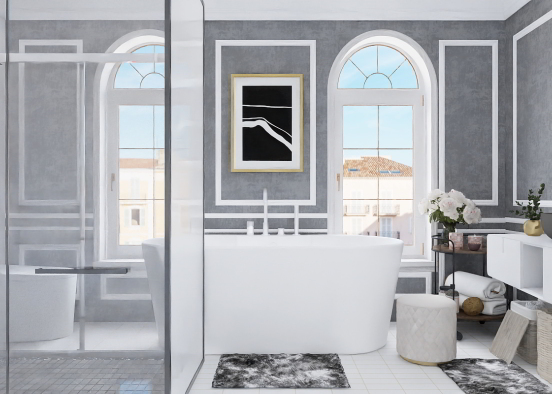 White & Gray Bathroom Design Rendering