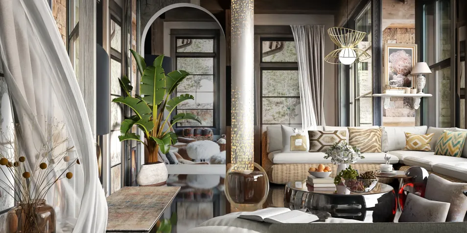 modern living room design featuring a spacious layout and natural light, utilizing smart furniture arrangement for optimal space utilization, showcasing Homestyler's real-time 3D rendering capability.