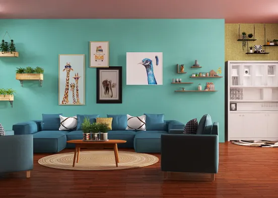 Teal Living Room! Design Rendering