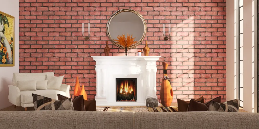 a fireplace with a fire place and a couch 