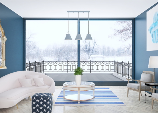 A Blue Living Room Design Rendering