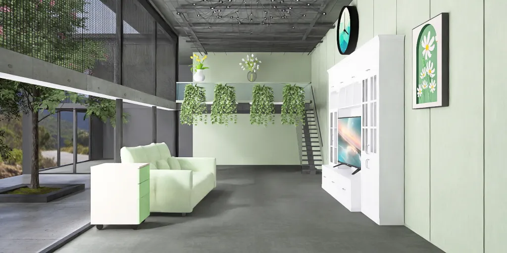 a room with a lot of green walls and a lot of green chairs 