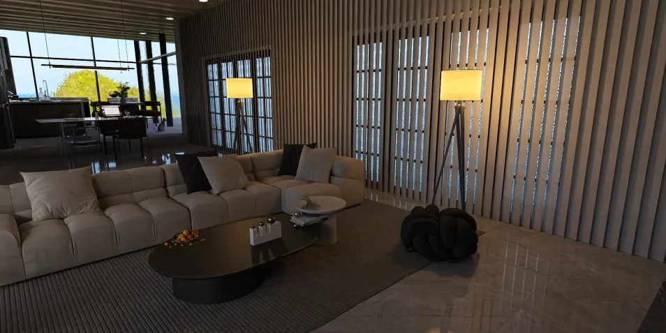 modern living room with stylish furniture arrangement showcasing elegant interior design, featuring real-time 3D rendering with Homestyler