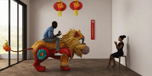 Restaurant chinois tu attends tu commandes et que tu joue avec la mascotte 