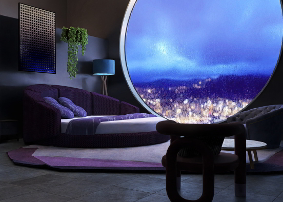 Bedroom in purple Design Rendering