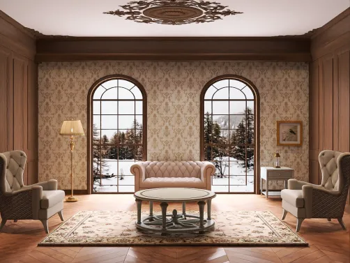 Vintage living room in winter